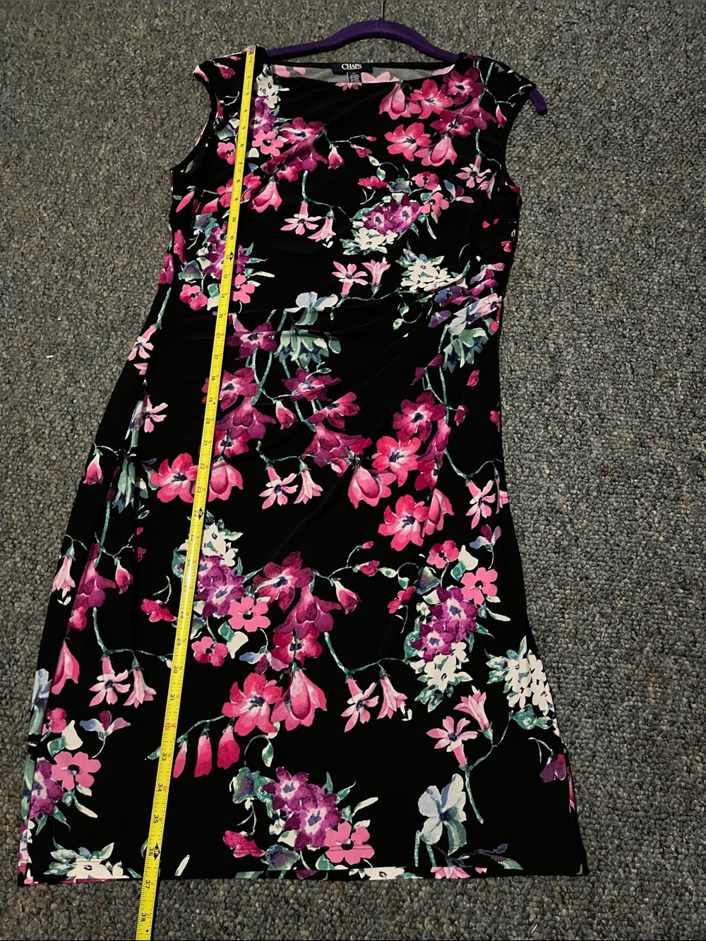 Chaps Black Midi Dress with Pink Floral Print - Picture 6 of 10